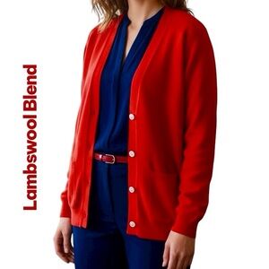 Jetta Lambswool Blend Red Knit Cardigan 4/Buttons Pockets Womens Sweater Sz L